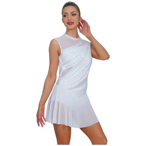 Imagen 2 del producto Vestido de baile lírico moderno para mujer, leotardos de gimnasia rítmica de Ballet con diamantes de imitación de tul, disfraz de escenario actuación de patinaje artístico