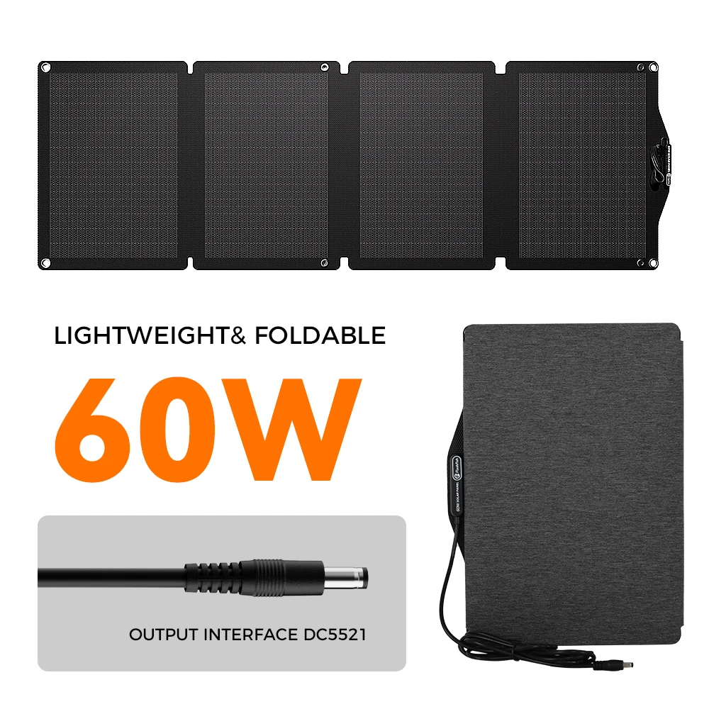 Image of FF FlashFish SP18V60W Faltbares Solarpanel, Hocheffizientes Solarladegerät mit DC5521-Ausgang für tragbare Powerstationen E200/A201/EA200/P66A