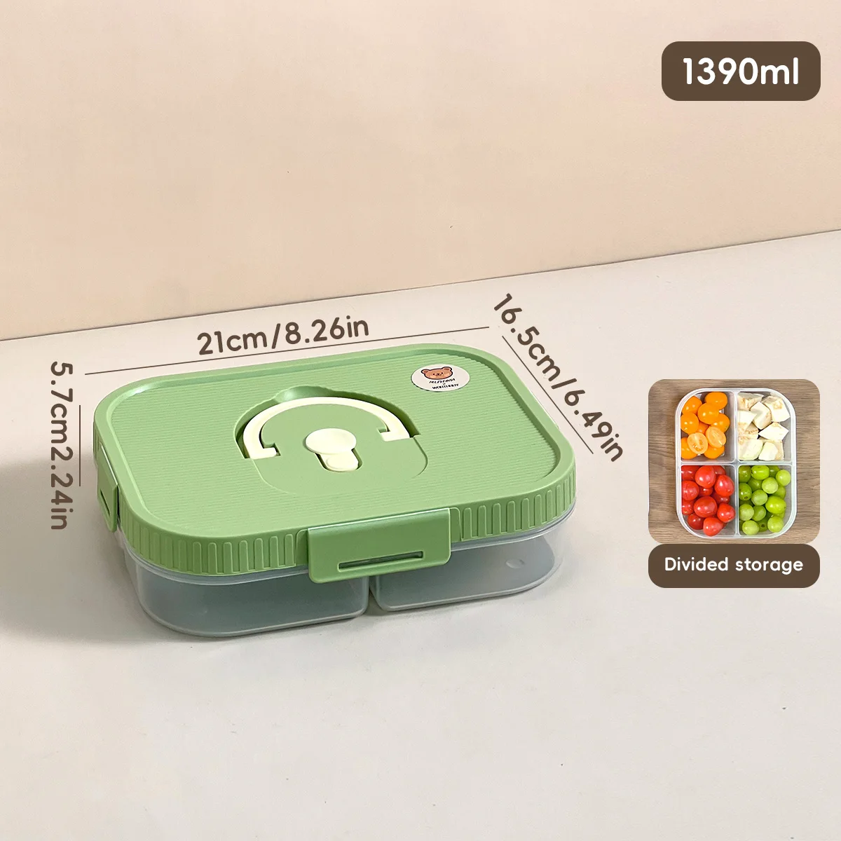 Magnetron Plastic Verdeelde Lunchbox Met Handvat Camping Picknick Draagbare Lekvrije Fruitsalade Voedselcontainer Voor Kinderen Studenten