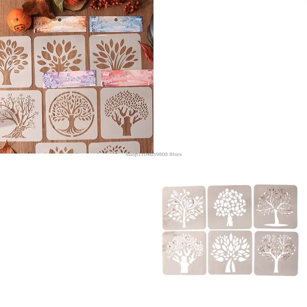 

6 Pcs Tree Stencils Drawing Templates Leaf Stencils Hollow Out Painting Stencils