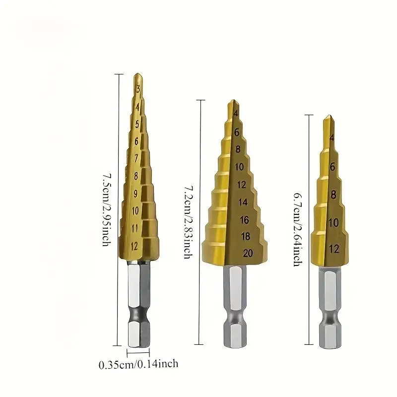 3PCS step drill kit-for wood and metal | Multi-size drilling tool kit without power supply