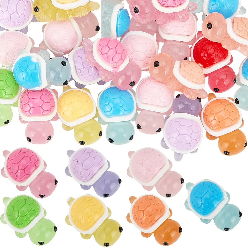 

30Pcs Luminous Opaque Resin Decoden Cabochons Glow in the Dark Tortoise Mixed Color 28x17x13mm