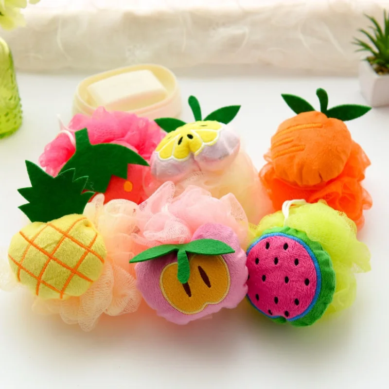 Bath Shower Sponge Pouf Loofahs Mesh Brush Shower Ball Cute Bath Flower with Hanging Strap for Kids Adults Home Bathroom Travel