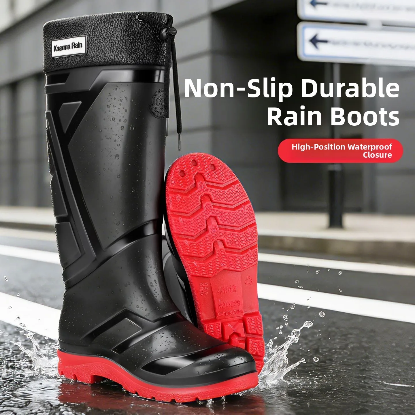 Men's High-Tube Waterproof Work Boots Anti-Slip Thickened Tied Mouth Rain Boots Durable Farming Rubber Shoes Outdoor Activities