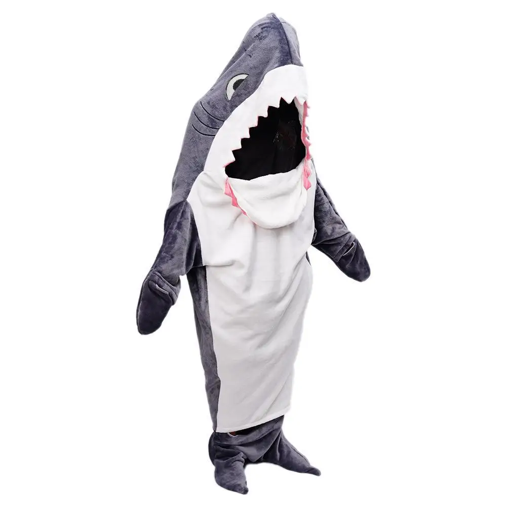 New Grey Shark Adult pigiama Shark tuta oversize Sleepwear coperta Halloween flanella vestiti felpa con cappuccio Costume N6Z0