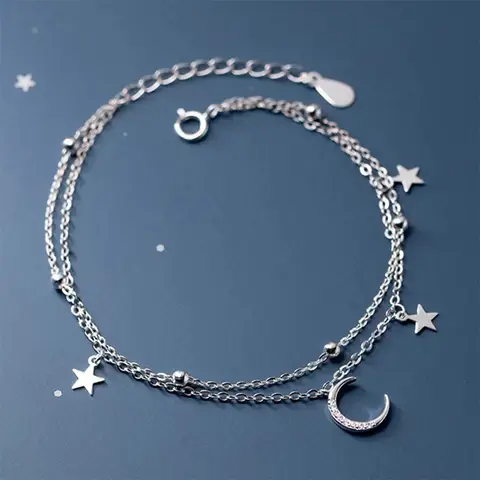 925 Sterling Silver Star Moon Bracelets For Women Fashion Korean Crystal Double Layer Charm Bracelet Original Party Jewelry Gift