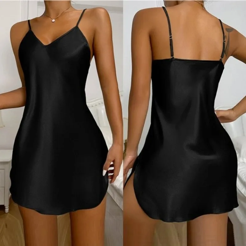 

Женская сексуальная ночная сорочка из шелкового атласа, однотонная, без рукавов, с V-образным вырезом, больших размеров, 2026