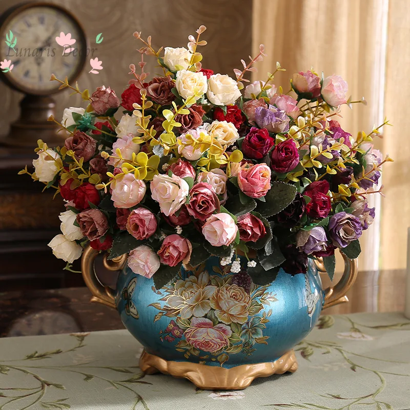 Ceramic vase flower arrangement ornament - stylish entryway, bedroom, living room, and tabletop decoration