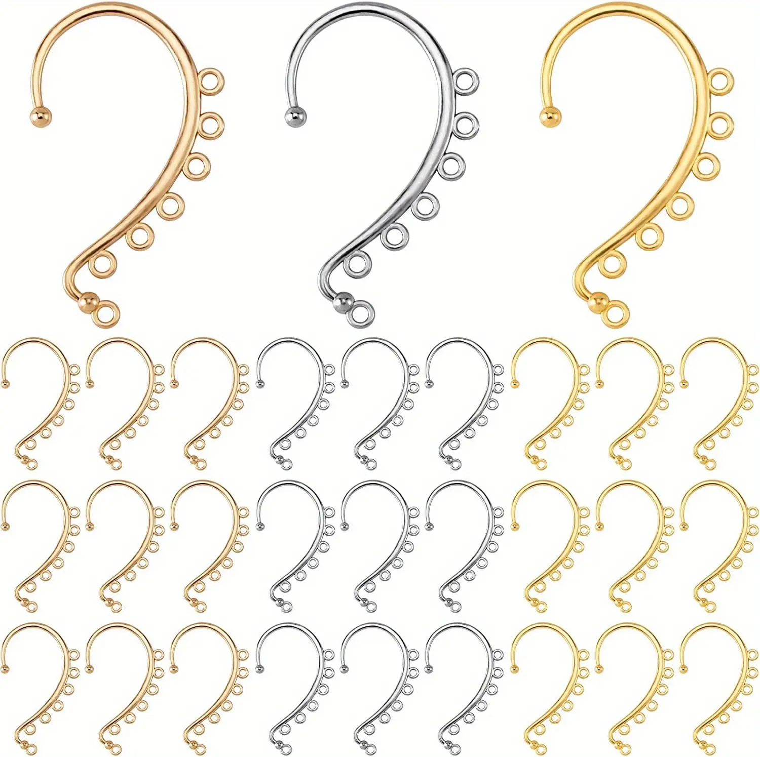 30pcs 3 Colours Ear Cuffs Earrings Non Piercing Ear Wraps Earrings Clip On Ear With 7 Holes For DIY Ear Jewelry Making