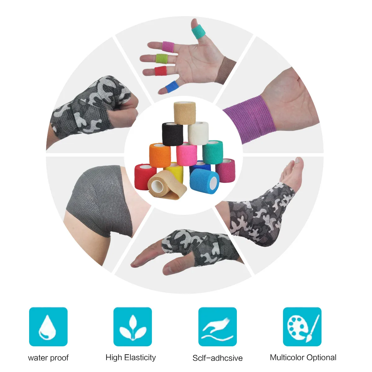 1Roll 2.5/5/10cm*4.5m Gauze motion Bandage Self-adhesive Breathable Elastic Bandages for Sports Fixing Finger Wrist Leg