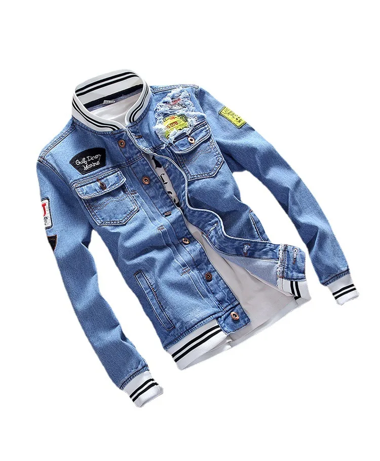 Denim Jacket Men Sportswear Outdoors Male Streetwear Spring Casual Slim Fit Stand Collar Pilot Jackets