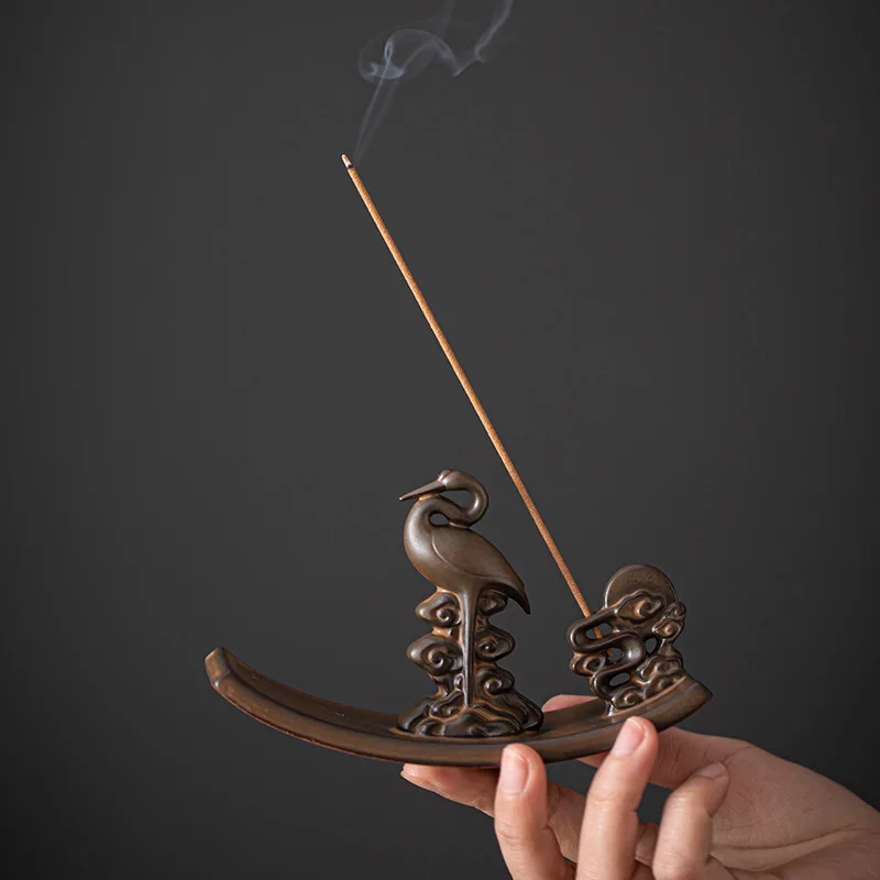 Crane Incense Insert Chinese Antique Ceramic Wire Incense Burner Zen with Indoor Sandalwood Insert Creative Incense Gift