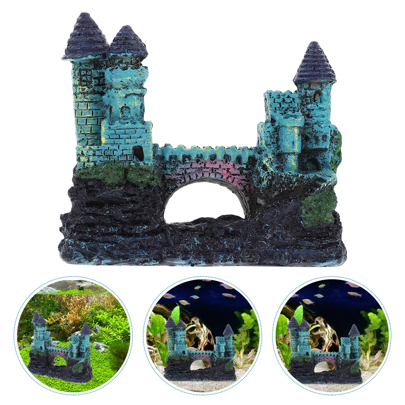 

Resin Castle Aquarium Ornament Hiding Cave Rockery Shelter Habitat Decor for Fish Tank Landscaping