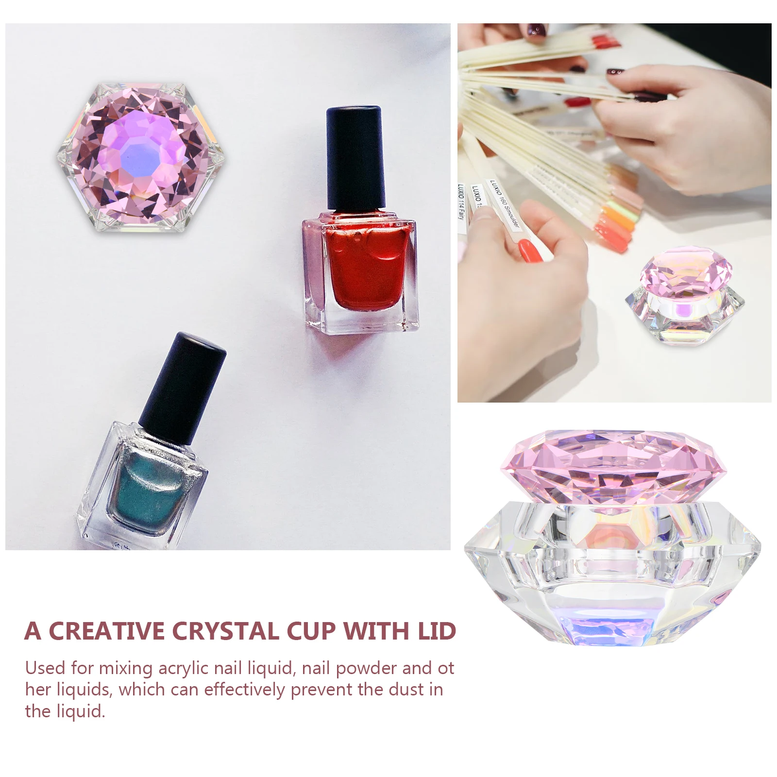 

1Pcs Crystal Nail Art Cup Hexagonal Durable Lid Manicure Liquid Powder Mixing Salon Tools Crystal Nail Art Cup