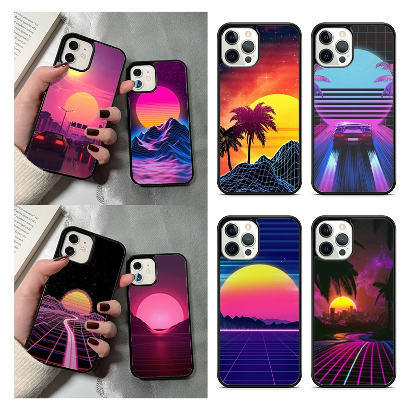 Synthwave Sun Neon 80's Phone Case For iPhone 14 15 16 13 12 Mini Max Cover For Apple 11 Pro Max 6S 8 7 Plus SE2020 Coque