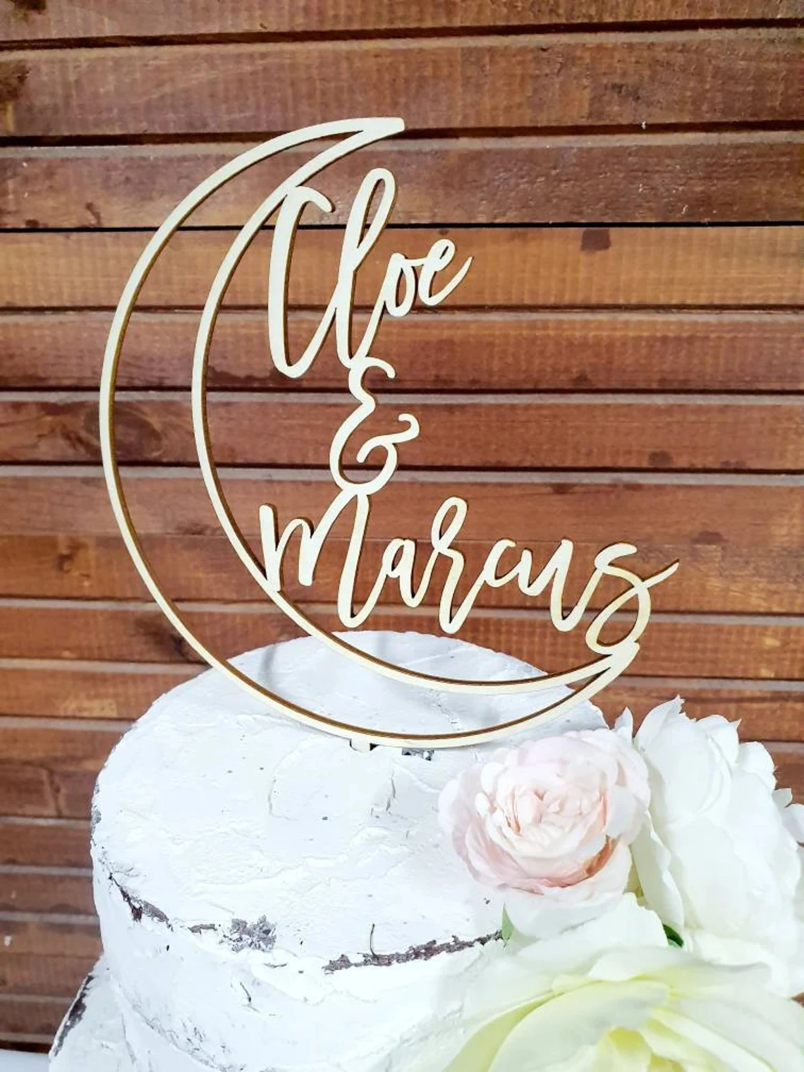 Custom celestial wedding cake topper, Moon cake topper, Mr and Mrs wedding cake topper, Moon wedding decor, Name cake topper