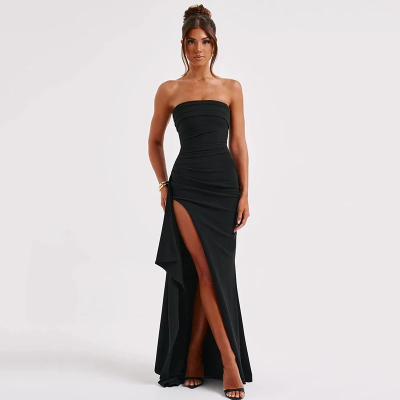 Evening Dress for Women Black One Shoulder Bustier Long Dress Fashionable Sexy Dresses Backless High Split Women Party Dresses