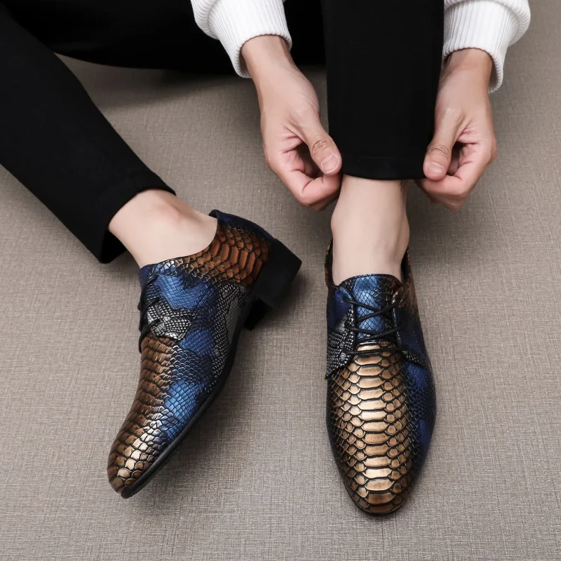 Men Derby Shoes PU Multi Color Coarse Heel Trendy Business Casual Men Shoes Size 40-50