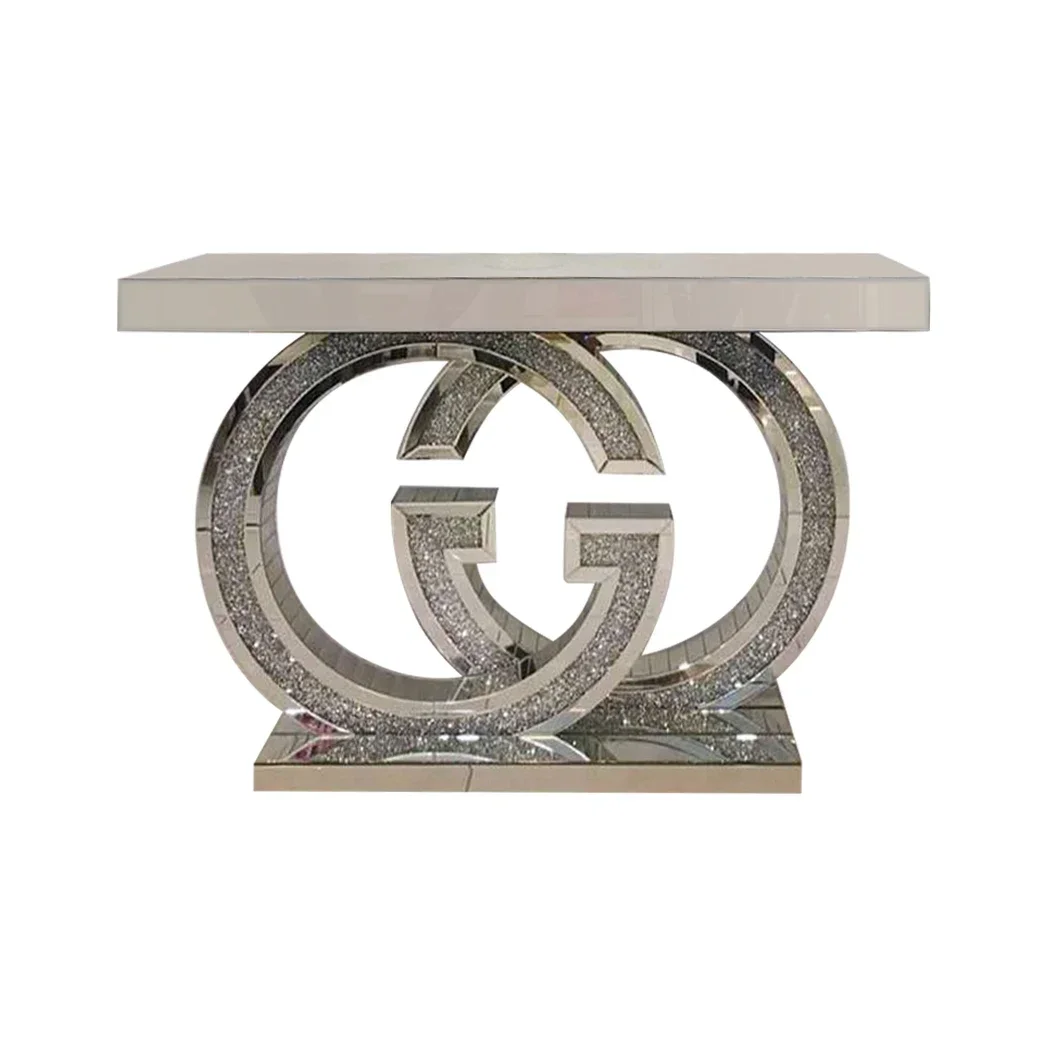 

for Living Room Mirrored Furniture Console Table Modern Home Furniture Glass Silver Shiny Crushed Diamond Furniture Glass 30