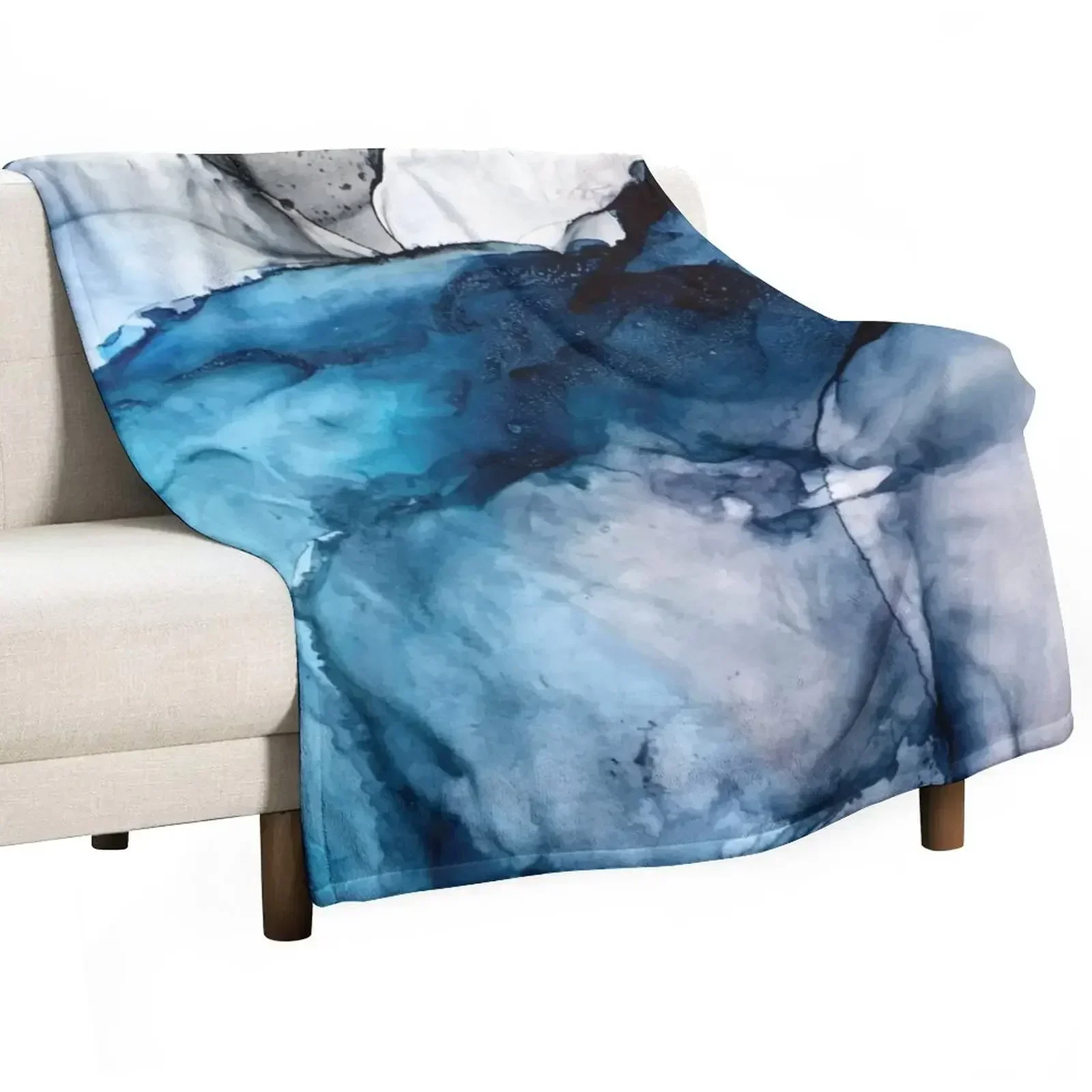 White Sand Blue Sea - alcohol ink painting Throw Blanket For Decorative Sofa Single Flannel Blankets