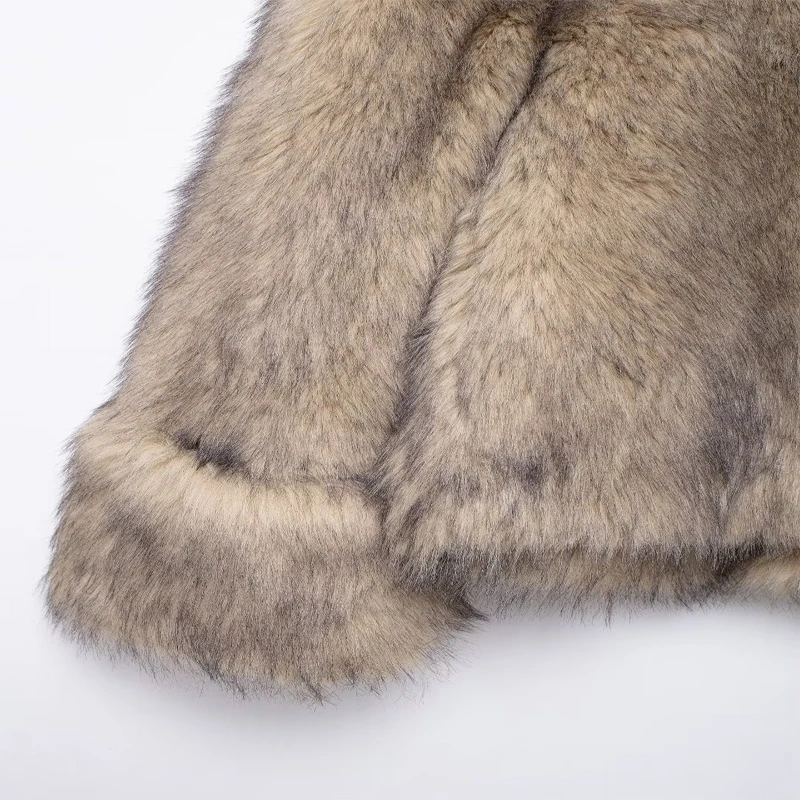 Koekop Dámská módní mikina s efektem umělé kožešiny, vintage dlouhý rukáv, podzimní a zimní dámská elegantní mikina - náhled 5