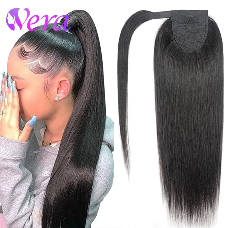 Wrap Ponytail Natural Straight Wrap Around Remy Hair Extensions Brazilian Hair Long Ponytail Extension Straight Human Hairpiece