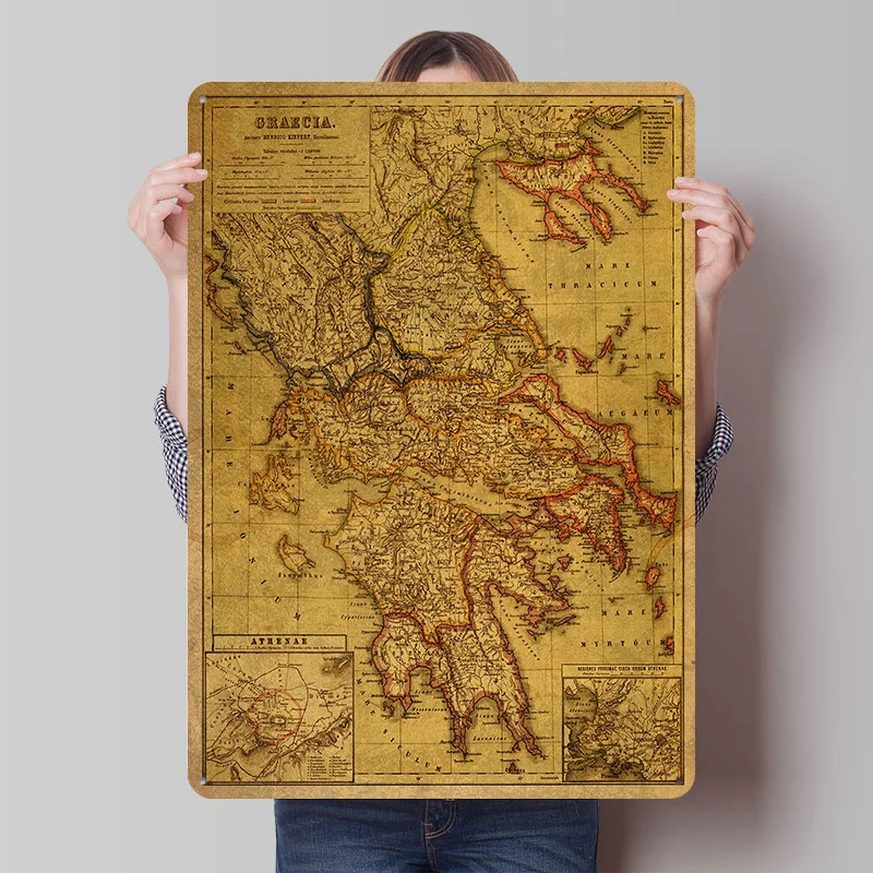 Vintage Map of Greece 1903 Printed Poster Customized Retro Wall Art Vintage Metal Tin Signs for Home Decoration Living Room At