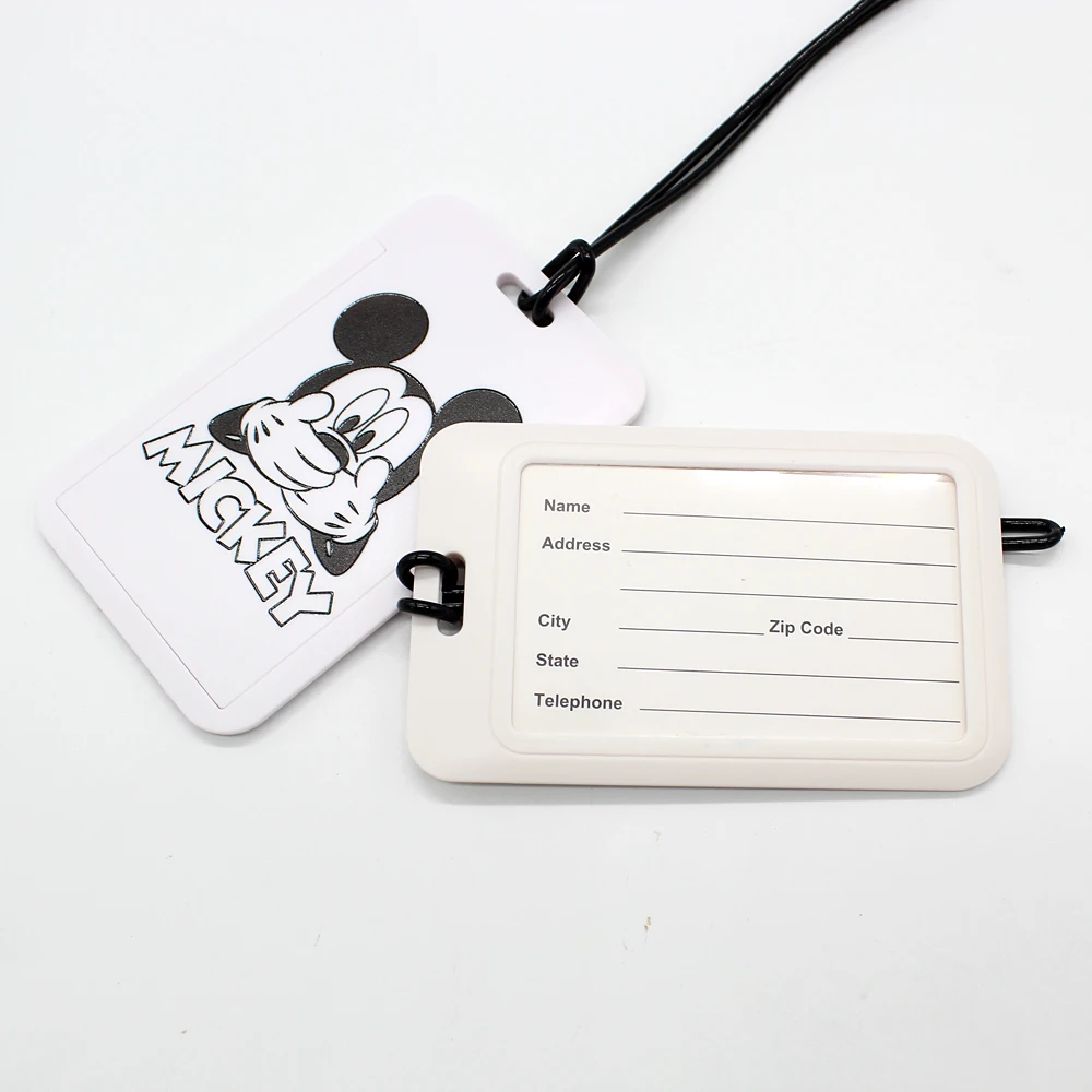 Cute Black White Mickey Mouse Luggage Tag PVC Suitcase Identifier Label Couple Backpack Pendant Portable Bus Card Holder Bag Tag