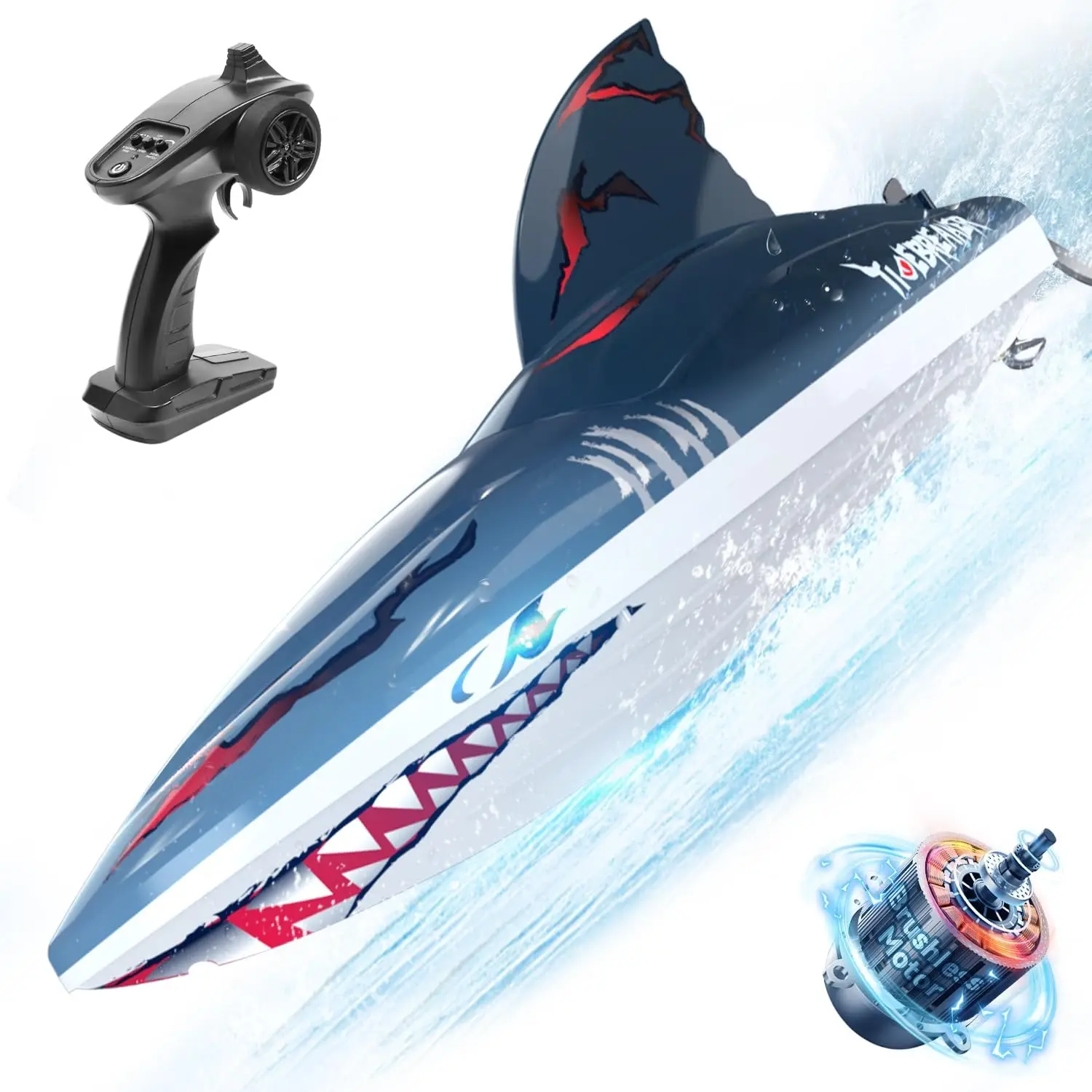 

DEERC RC Shark Boat DE 2104 SHARK 48+ km/h, 3S Speed, Self-Rising, 2.4 GHz, LED Lights, Summer Gift.