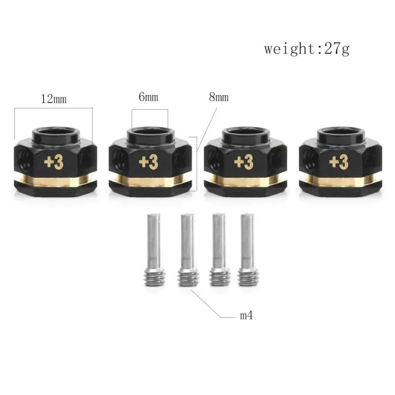 Latão Hex Hub para RC Car Wheel, Ampliado Extend Adapter, Contrapeso para Trxs TRX4 TRX6, 4PCs, 12mm, 4PCs