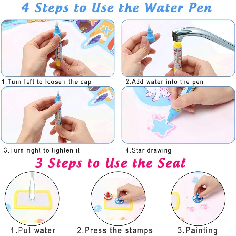 Coolplay Magic Water Drawing Mat Coloring Doodle Mat with Magic Pens Montessori Toys Painting Board Educational Toys for Kids