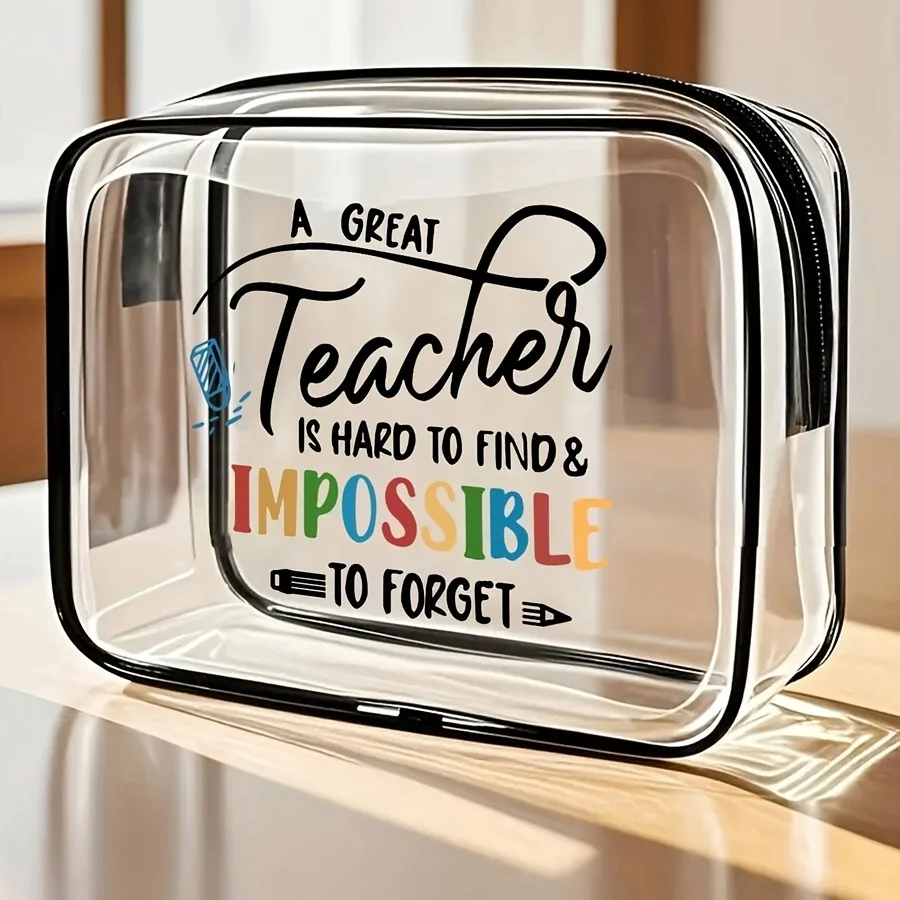 Teacher Stationery Quote Print Pvc Storage Bag Travel Sundry Pouch Lightweight Makeup Bags Easy Clean Storage Teacher Gift