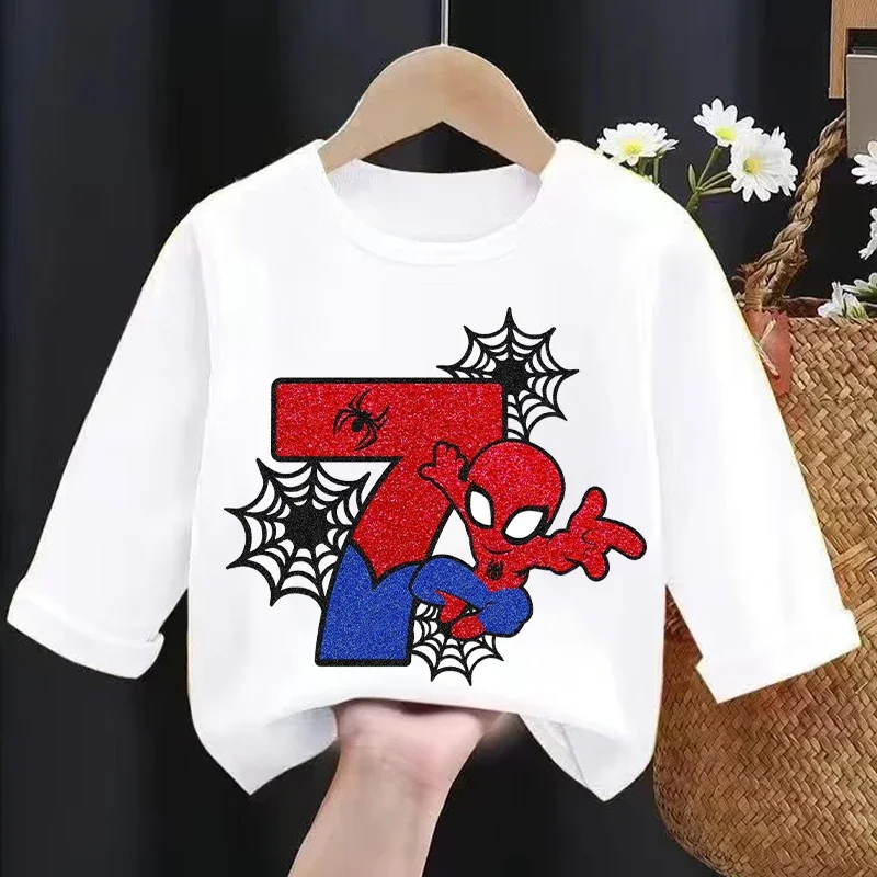 New Spider Children Long Sleeves T-shirts Cartoon Birthday Number Printed T-shirt Kids Casual Sport Tops Baby Boys Clothes view 6