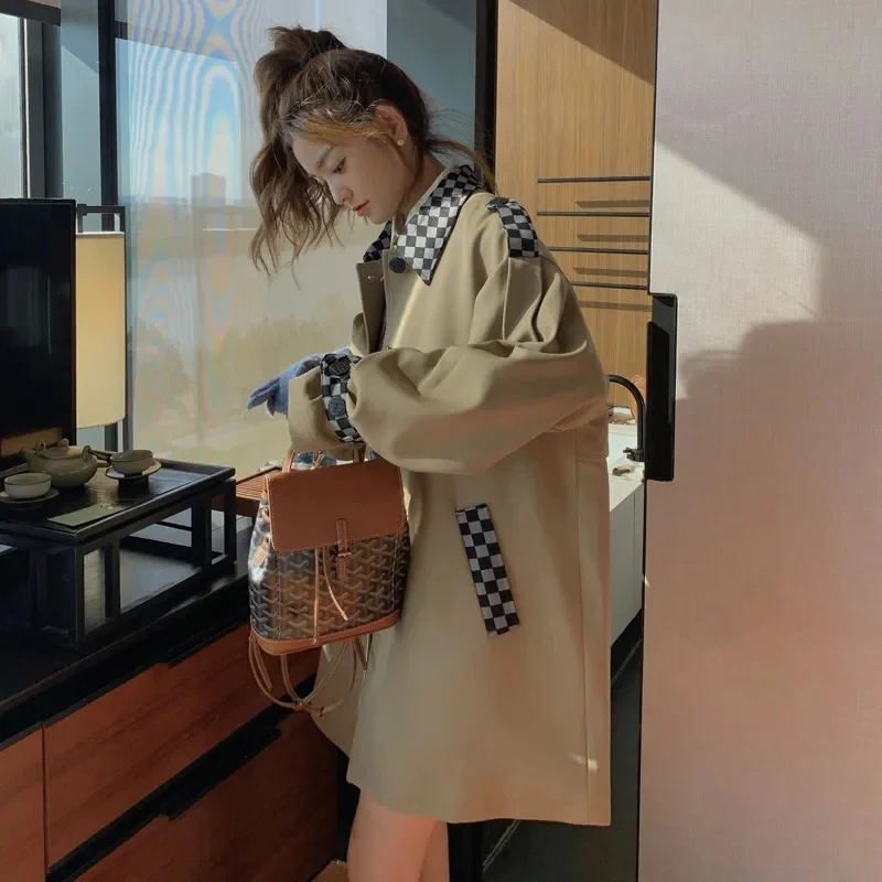 

Khaki Windbreaker Coat Female Early Spring 2023 New Medium Length Small Korean Tooling Wind Design Sense Coat Spring and Autumn