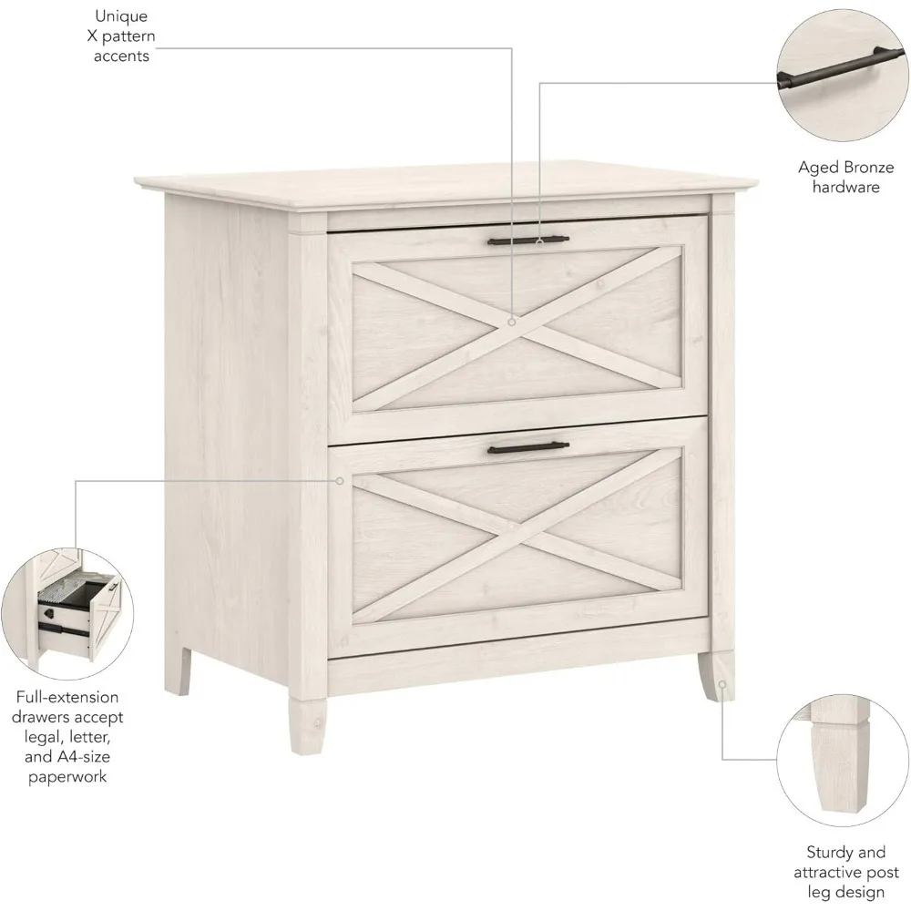 Bush Furniture Key West Lateral File Cabinet, Modern Farmhouse 2 Drawer File Cabinet for Home Office