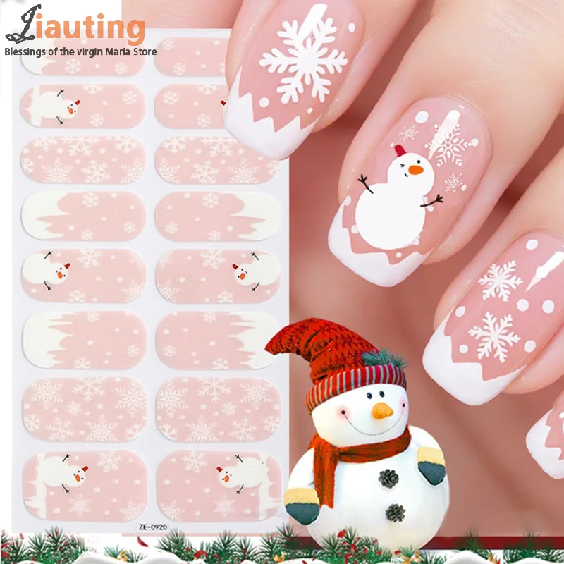 สติกเกอร์ติดเล็บแบบเต็มแผ่นลายคริสต์มาส ลายเกล็ดหิมะ สติกเกอร์ติดเล็บสำหรับผู้หญิง แบบติดเอง สำหรับตกแต่งเล็บ