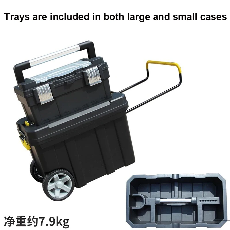 Multi Function Frolley Toolbox With Wheels Double Layer Movable Case Large Plastic Tool Box Thickened Wheel Tool Cart