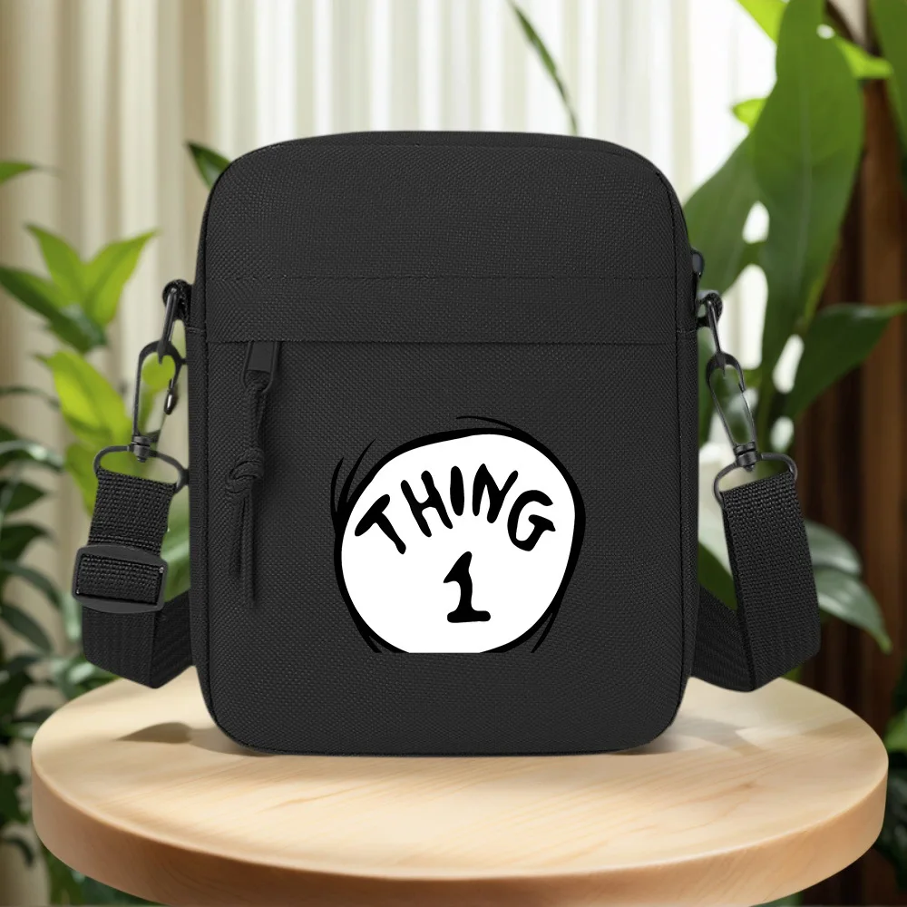 Thing 1 black white design Men Crossbody Bag Single Shoulder Women Cartoon Anime Film Printing Design Unisex