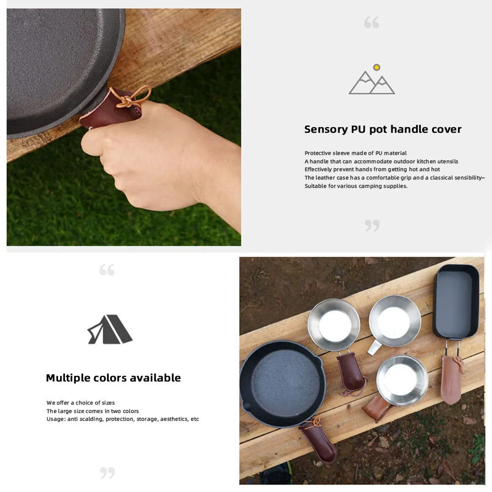 PU Leather Frying Pan Handle Lightweight Handle Protective Cover Wear-resistant Cover Anti Scald Protective Sleeve Outdoor Tools