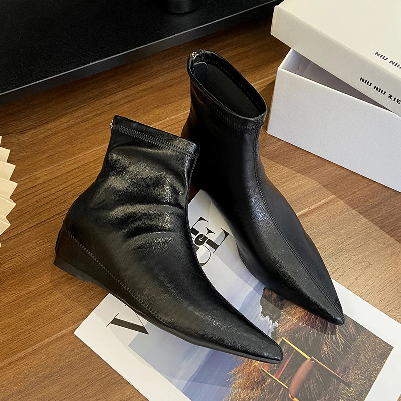 

Осенне-зимние модные ботильоны с острым носком, женская лаконичная обувь на толстом каблуке, уличный стиль, вечерние короткие Botas Mujer