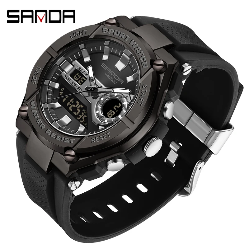 

SANDA 3123 Luxurious Men Watch Sports Military Watches Multifunctional Chronograph Electronic Digital 50M Waterproof Men Watch