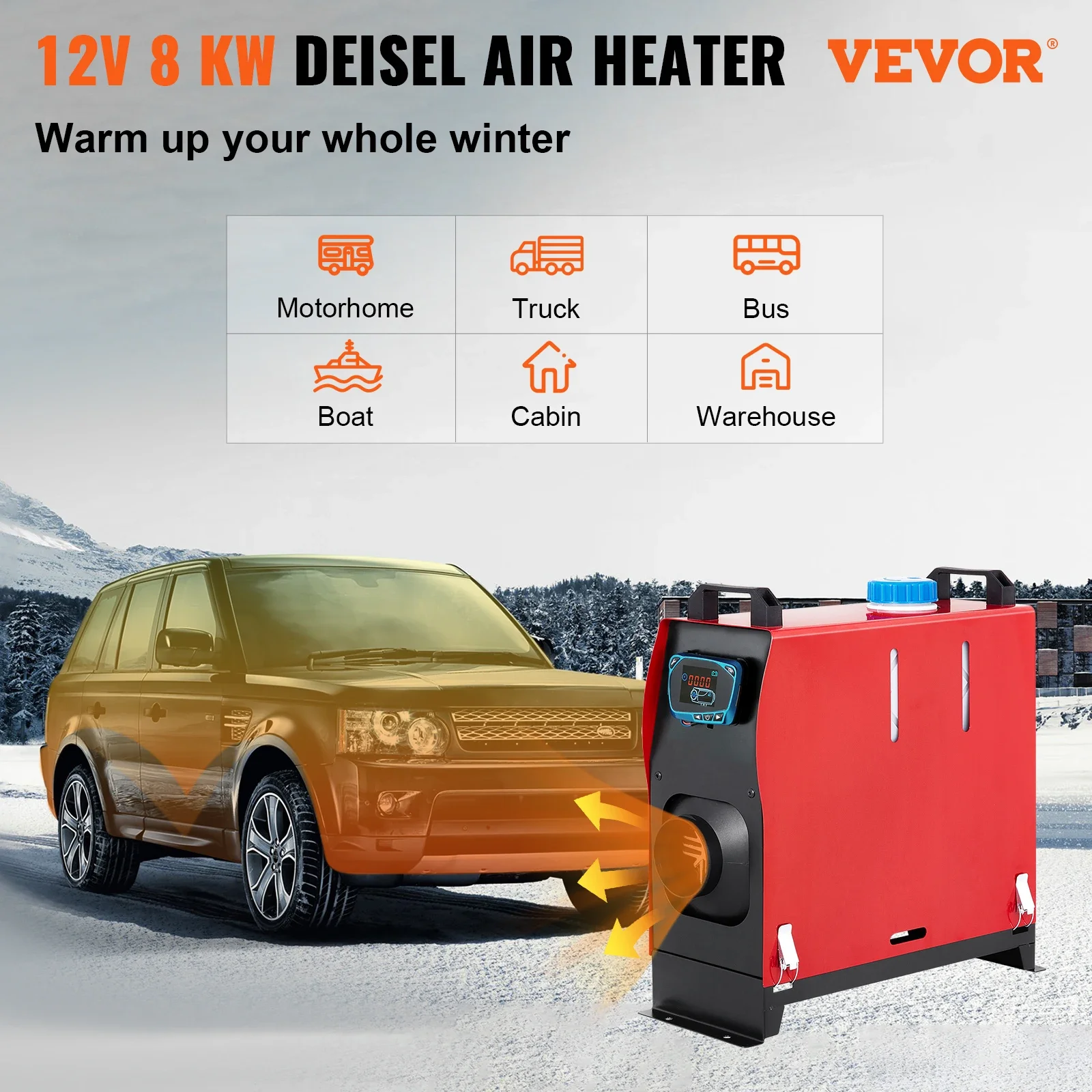 VEVOR 8KW Parking Heater 12V Car Diesel Air Heater All-In-One with LCD Monitor For Car RV Boats Bus Caravan Vehicles Heating