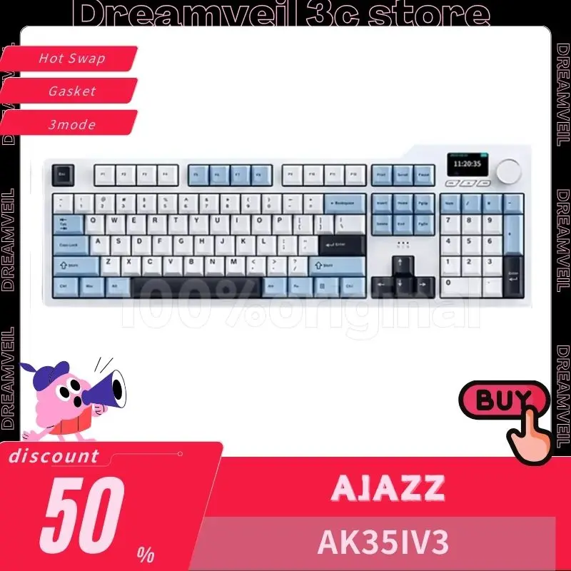 

AJAZZ AK35iv3 3Mode Mechanical Gamer Keyboard Wireless Keyboards Usb/2.4g/Bluetooth Hot Swap RGB Customize Gaming Keyboard Gif