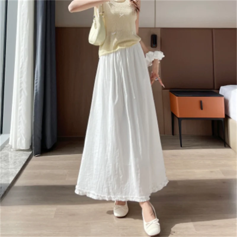 Fungus Edge Half Skirt For Women High Waist A-line Swing Dress Summer Woman Clothing Skirts Drawstring Tied Dress Casual Skirt
