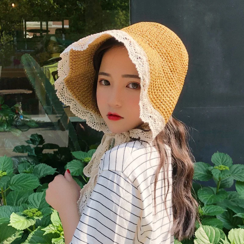 

Sun Hats Woman Summer Wide Brim Straw Beach Side Cap Women Panama Floppy Female Straw Hat Lace Fringe Straw Hat