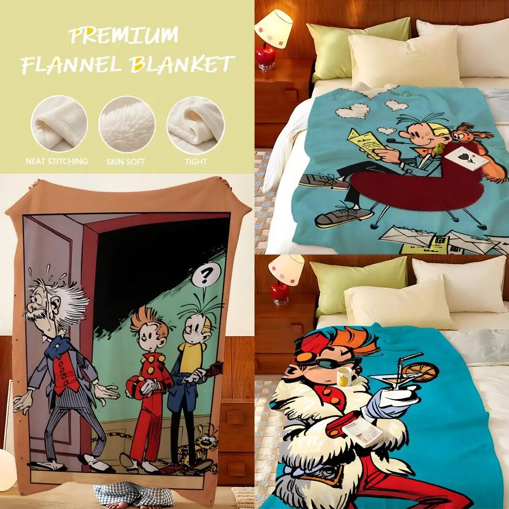Cartoon S-Spirou e-et F-Fantasio Throw Flannel Throw Blanket, Lightweight Cozy, Durable Washable cute Cool