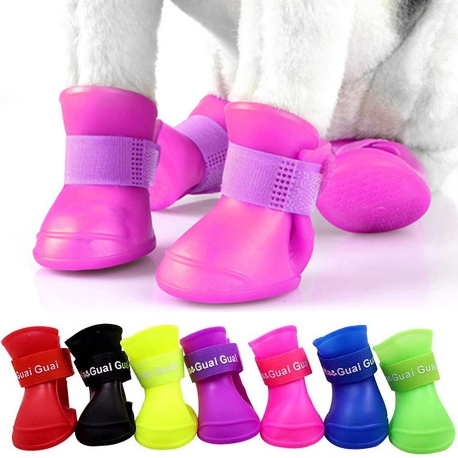 

4pcs S/M/L Pet Dog Rain Shoes Anti Slip Waterproof Pet Dog Cat Rain Shoes 7 Colors Rubber Boots for Four Seasons