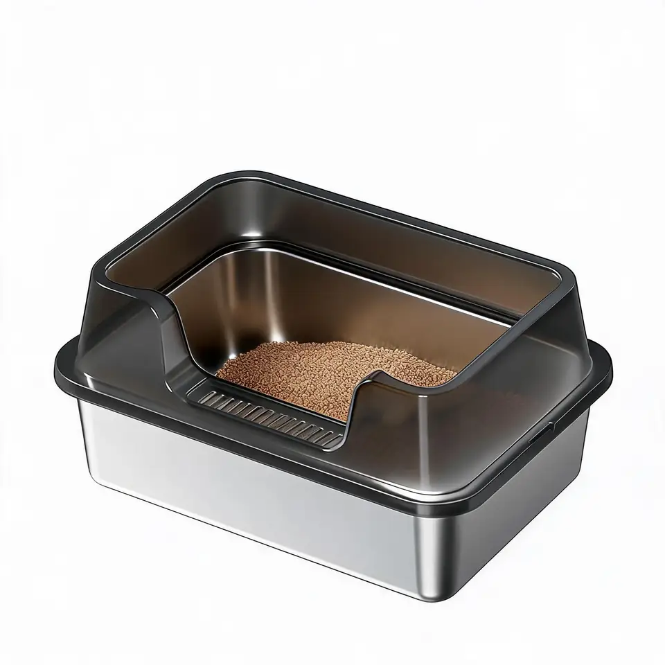 Durable Stainless Steel Cat Litter Box with Scoop