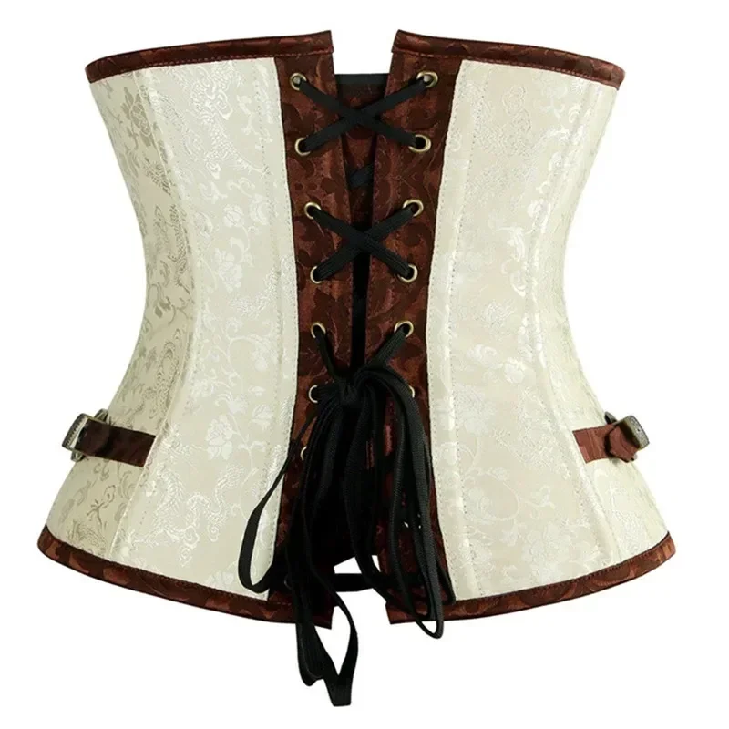 Steampunk Vintage Underbust Corset Gothic Punk Faux Leather Waist Cincher Bustiers Halloween Pirate Costume