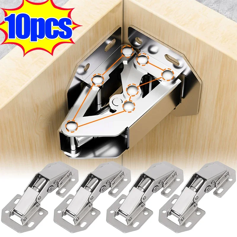 10/2Pcs 90 Degree Cabinet Hinge No Pre-drilled Noiseless Hidden Cupboard Door Hydraulic Hinges 3In Soft Close Furniture Hardware